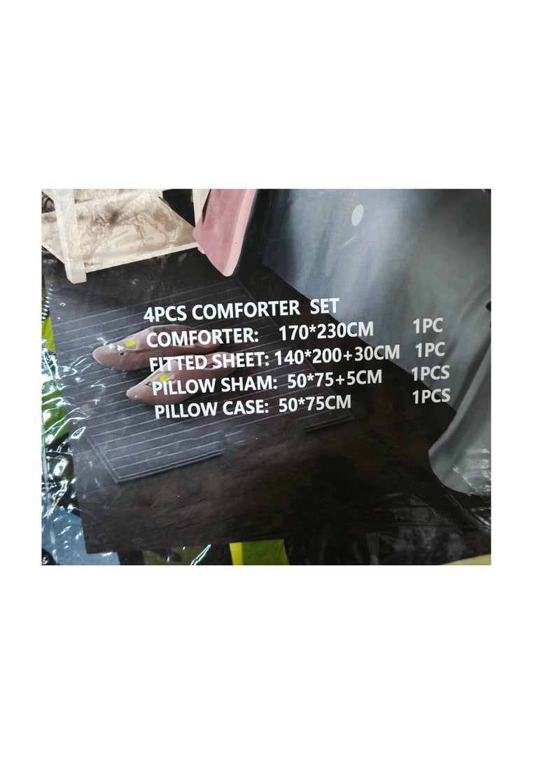 طقم لحاف مكون من 4 قطع بنقشة باتمان، يشمل ملاءة مثبتة وغطاء وسادة وغطاء وسادة. - Image 2